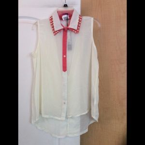 New Cream color sheer women top Size XL